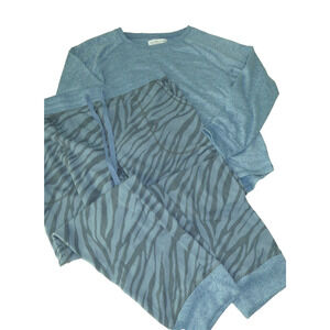 Live Love Lounge XL Soft Pajama Set PJ's Karen Neuberger Pants 2pc Blue Zebra